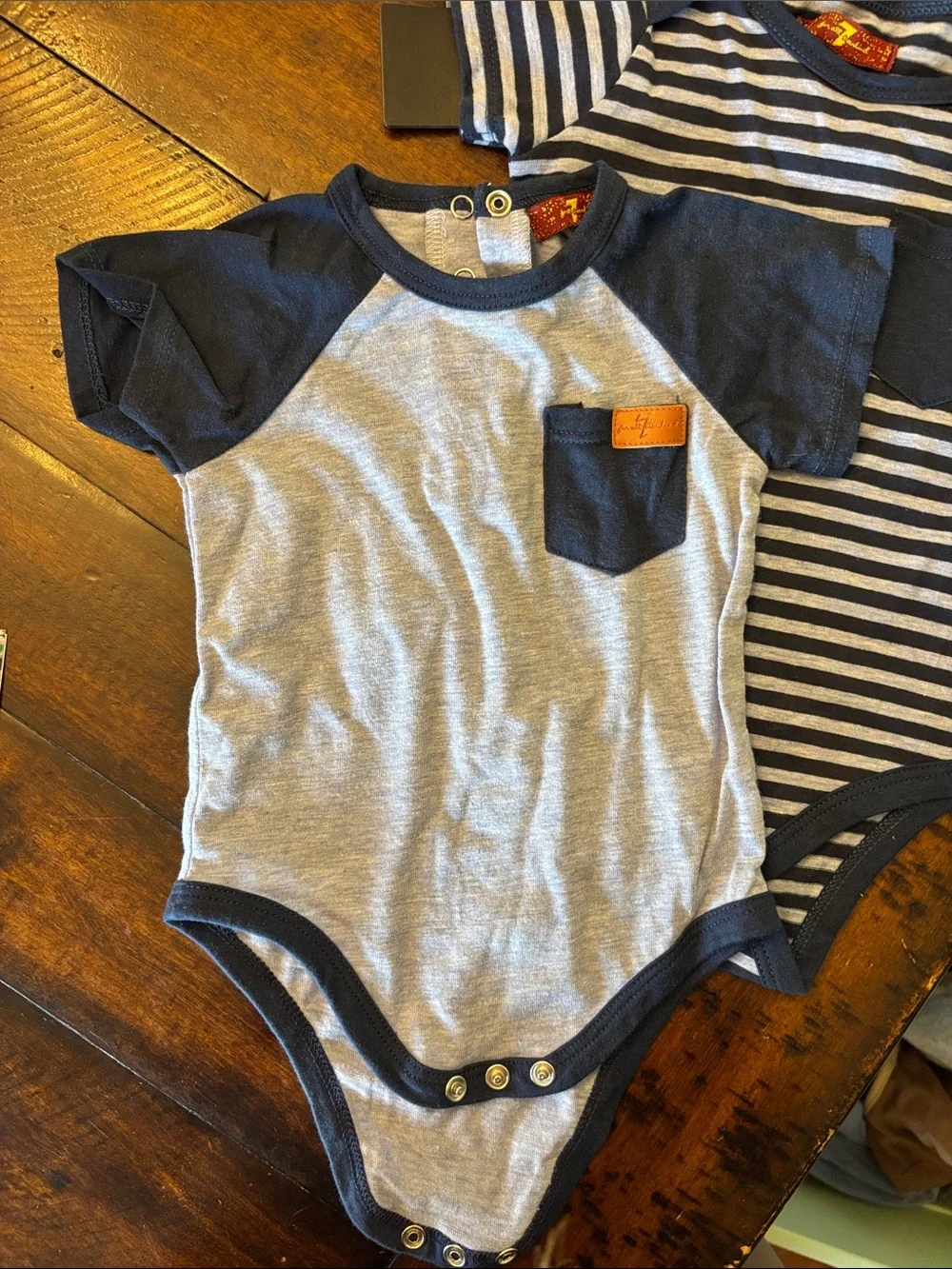 7 For All Mankind Navy & Gray Baby One-Piece Bodysuit Duo
